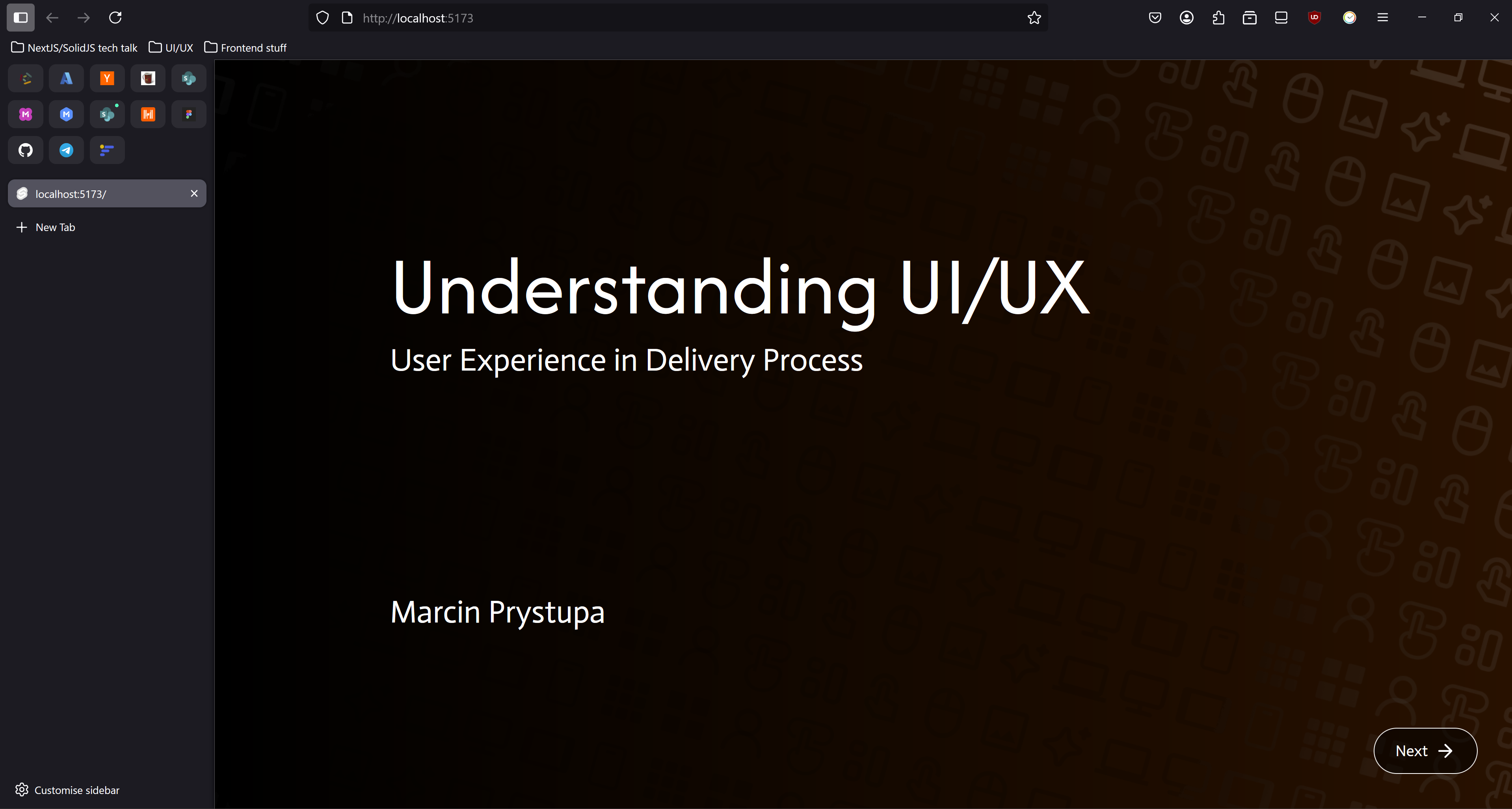 Converted Figma slide titled "Understanding UI/UX" running as a webpage on localhost in a browser window, matching the original design